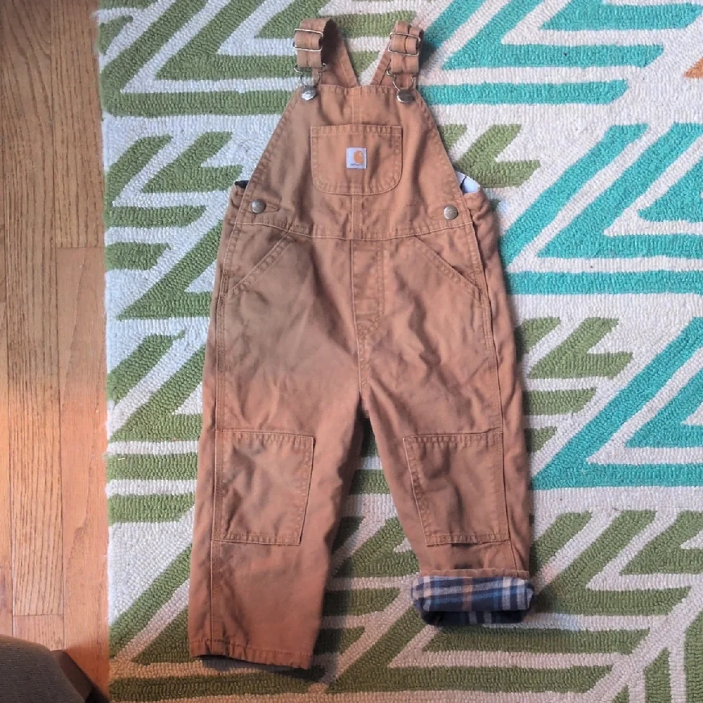 Carhartt Tan Bib Overalls Flannel Lined - Picture 1 of 8